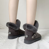 Women Winter Snow Boots Outdoor Fur Keep Warm Shoes Female Flock Slip-on Woolen Boot Solid Metal Decoration Casual Boots