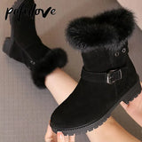 Women's Plush Snow Boots Black Brown New Winter Thick Soled Snow Proof Anti Slip Ankle Boots Plush Medium Cotton