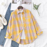 New Fashion Loose Womens Plaid Shirt Fresh College Style Design Blouses And Tops Long Sleeve Casual Female Checked