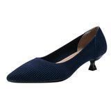 Pointed Toe Solid Color Stretch Knitted Shoes Pumps Slip on Sole Low Heels Breathable Loafers Women Mesh Shallow Sock