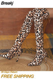 Women's Over-the-knee Boots Winter Fashion Leopard Stiletto Point-toe High Boot Female Plus Size Luxury Designer Shoes