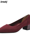 4cm Spring Summer Women's Large Shoes High Heels Solid Color Knitted Breathable Rubber Non slip Sole Latex Insole Work