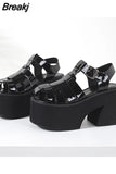Thick Heels Platform Sandals For Women 2023 European Style Ankle Buckle Sandals Comfy Walking Lady Sandals