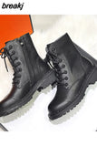Leather Black Platform Boots for Women Heels Designer Shoes Woman Booties Ankle Boots Female Chunky Shoes Women 2023