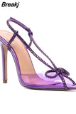 Transparent Shoes 2023 New Summer Women Sandals Crystal Butterfly-Knot Pointed Toe Stiletto Heels Solid Pumps Wedding