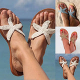 Beaded Gold Slippers Women Summer Beach Sandals Outdoor Cute Starfish Sandals Ladies Flip Flops Plus Size 43