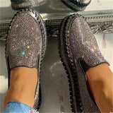 Women Autumn Sequined Round Toe Flats Sneakers Luxury Glitter Crystal Slip On Loafers Platformvulcanized Shoes Sewing Lazy