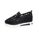 Breakj Shoes Female Summer Breathable Korean Hollow Out Gauze Small White Shoes Casual Set Heel Comfortable Platform Bottom Women's
