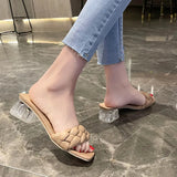 New Square Heel Slippers Women Rope Plaid Open Toe Women Outdoor Slippers Mujer Elegant Shoes Sandels for Women Summer