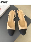 Elegant Mixed Color Slingback Sandals Women Elastic Band Back Strap Flat Ballet New Design Shoes Brand Mule Office