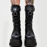 Dropship Brand Design Gothic Platform Mid-Calf Boots 2023 Winter INS Hot Sale Comfy Woman Shoes Motorcycle