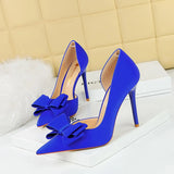 Breakj Korean Version Of Fashion Sweet High-Heeled Shoes Super High Heel Shallow Mouth Tip Head Side Hollow Bow Single