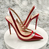 PVC sexy pointed toe 12cm 10cm 8cm high thin heel luxury red show cleavage lady party dating shoes LX010