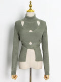 Sexy Solid Knitting Women's Sweater Turtleneck Long Sleeve Cut Out Slim Casual Sweaters Female Autumn 2021