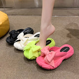 Bowknot Platform Flip Flop for Women 2023 Summer Beach Non Slip Wedge Slippers Woman Thick Sole Clip Toe Slides