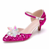 Queen 5CM Pointed Toe Bride Wedding Shoes Cinderella Prom Pumps Ankle Strap Buckle Rhinestone Mary Janes High