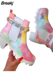 New Women Ankle Boots Fashion Colours Crystal Shoes Women Platform Sneakers Black Size 35-43 Knee High Boots