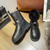 Women Boots Winter Shoes Black White Fur Boots Leather Snow Boots Plush Warm Ankle Booties Platform Chunky