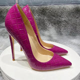 Purple Croc-Effect Women Sexy Pattern Extremely High Heels Slip On Pointed Toe Stiletto Pumps Ladies Chic Party