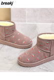 Cute Shoes Women Boots Shoes Winter Boots Snow Booties Black Platform Shoes Ankle Boots Plush Warm