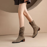 Shoes Women's 2023 Fashion Women's Boots Side Zipper Mid and Small Leg Boots Pointed Pleated Thick Heels Square