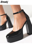 Pumps Chunky Heel Ankle Strap Shoes 2023 Spring Summer Wedding Shoes Fashion Sexy Mary Janes Pumps Big Size