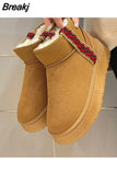 Women Designer Snow Winter Cowskin Boots Fashion Ladies Platform Fur Boots Classic Ultra Mini Suede Wool Ankle Booties