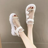 Women 2023 Summer New Fashion Thick-bottomed Breathable Eugene Yarn Mesh Magic Paste Roman