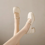 Spring and Autumn Season New Round Head Fashion Leather Waterproof Platform Comfortable High Heel Shallow Mouth