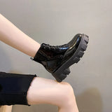 New Spring Patent Leather Ankle Boots Women Motorcycle Boots Female Fashion Shoes Woman Thick Sole Punk Boot Black