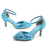Breakj Cm Large-Size Sandals Fine Heel Head Water Drill High Heel Sandals Gold Water Drill High Heels Wedding