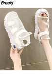 Women 2023 Summer New Fashion Thick-bottomed Breathable Eugene Yarn Mesh Magic Paste Roman