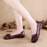 Women Loafers Genuine Split Leather Flat Heels Flower Round Toe Soft Solid Sandals Platform Ladies Shoes Zapatos De Mujer