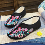 Breakj Cotton Shoes Injection Plastic Soft Sole Women Winter Clip Cotton And Velvet Embroidered Flower Cloth Shoes Casual Soft Sole Flat Sole Pregnant