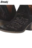 Autumn Winter Casual Western Cowboy Ankle Boots Women Leather Cowgirl Boot Short Cossacks Botas High Heels Shoes