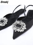 Size Women's Shoes 2023 Summer New Green Rhinestone Elegant Wedding Shoes Muller Shoes Fairy Pointed Flat Pumps