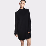 Winter Solid Knitted Cotton Sweater Dresses Women Fashion Loose O-neck Pullover Female Knitted Dress Vestidos