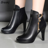 Women Autumn Ankle Boots For Women Thin Heel Zipper Casual Female Shoes Leather Boots Botas Mujer