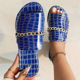 Summer New Gold Metal Chain Peep Toe Slippers Women’s Flat Luxury Outdoor Beach Flip Flop Female Sandals Trend Slides