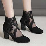 for Women 2023 High Quality Lace Flower Ankle Strap Hollow Out Sandals Round Toe Zip Women's High Heels Zapatos De