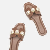 Size 34-41 2023 Za Pearl Womens Slippers Elegant Flats Sandals Woman Casual Flat Shoes Ladies Comfort Home