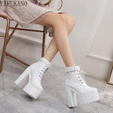Super High-Heel Short Boots Lace-Up Womens Shoe Model Catwalk Thick With Women Boots Sexy Elegant Ankle Boots Single