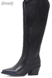 Western Boots 2023 Hot Fashion Pointed Toe Embroidery Vintage Style Country Knee-high Boots Retro Dress Comfort