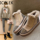 Women's boots Warm short fur plush winter ankle boots plus platform women's side zipper shoes women's comfort