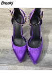 Women High Heel Shoes Platform Sandals Pointed Toe Woman Silk Pumps Sexy Rhinestone Buckle Chunky Heel Wedding Shoes