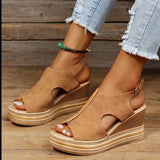New Women's Casual Wedge Sandals Comfy Open Toe Glitter Color Golden Women's Summer High-heeled Sandals Sandalias De