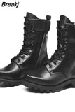 Toe Men Military Boots Leather Safety Shoes for Men Spring Fashion Lace Up Black Ankle Platform Motorcycle