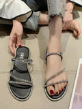 Women Slippers Flat Glitter Slides Fashion Low Pantofle Soft Jelly Luxury Summer 2023 Rubber Rome Crystal Basic