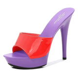 Women Slipper 2023 Summer Fine Heel 13cm Shoe Slipper Platform Patent leather Pumps Sexy Shoes Stripper Hihg Heels