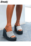 2023 Summer Chunky Platform Woman Mules Shoes Slides Platform Wedges Leisure Comfy Outdoor Slippers Woman Beach